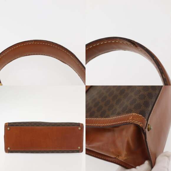 CELINE Macadam Canvas Hand Bag Pvc Leather Brown Gold - Picture 10 of 13